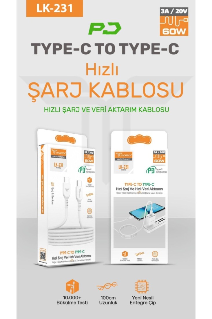 Lucatech%20LK-231%20PD%20to%20Type-C%20Şarj%20Kablosu