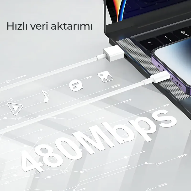 Woyax%20by%20Deji%20iPhone%20Şarj%20ve%20Data%20Kablosu%20Lightning%20Beyaz%201.2M