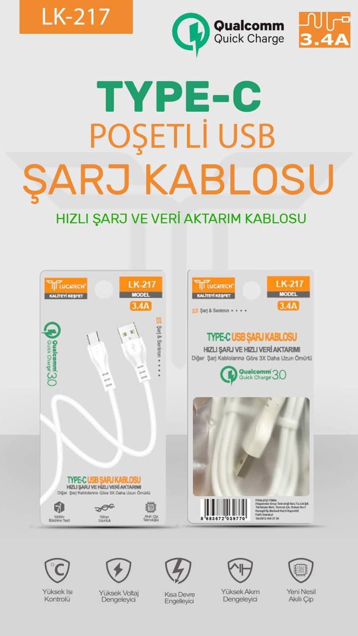 Lucatech%20LK-217%203.4A%20Type-C%20Şarj%20Kablosu