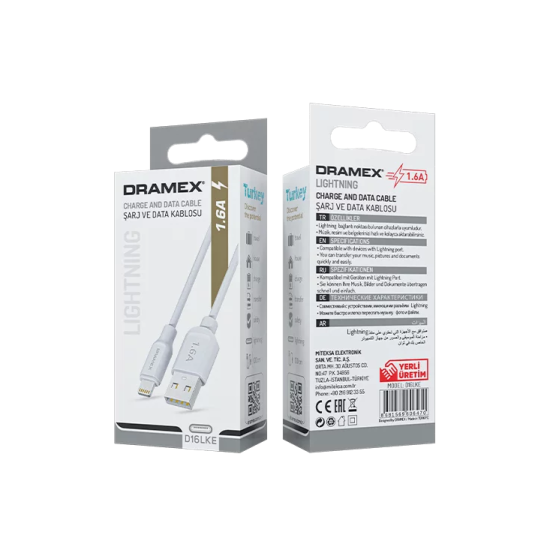 Dramex D16LKE 1.6A Lightning Şarj ve Data Kablosu