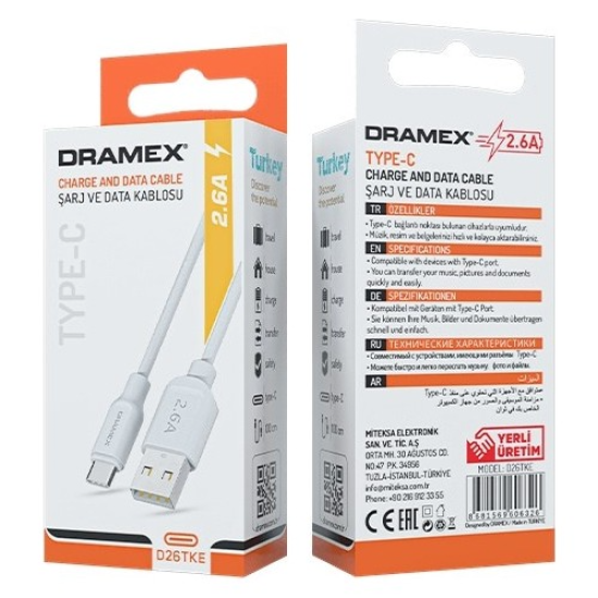 Dramex D26TKE 2.6 A Type-C Şarj ve Data Kablosu