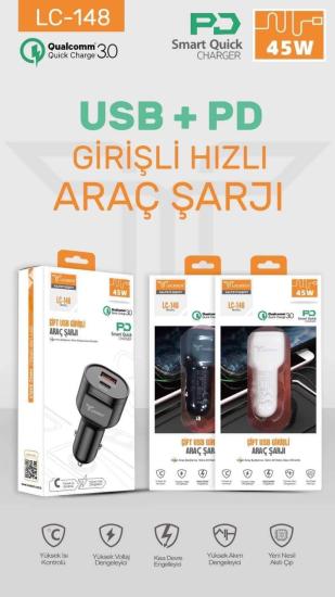 Lucatech LC-148 PD+USB 45W Araç Şarj Başlığı