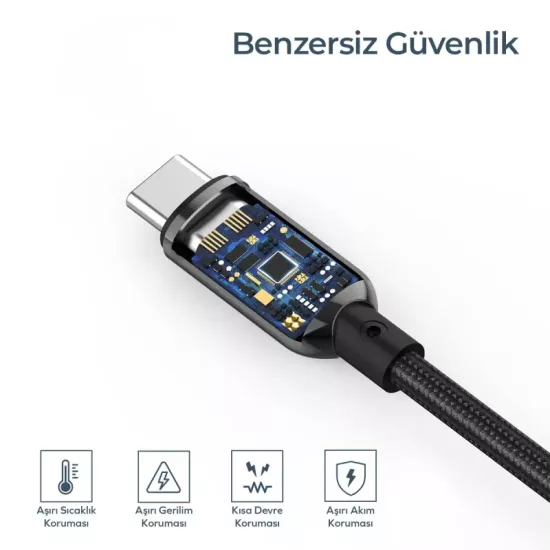 Woyax by Deji Dijital Göstergeli 1.2M PD 20W Type-C to Lightning Örgülü Hızlı Şarj ve Data Kablosu – Siyah